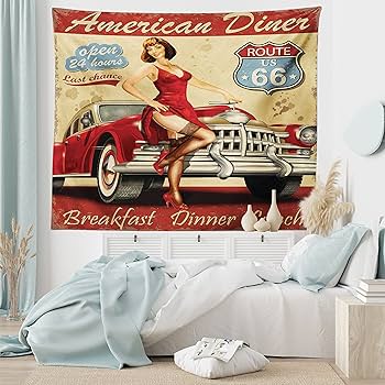 Amazon.co.jp: lunarableルート66タペストリー、American Diner広告